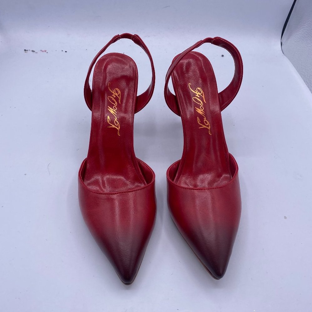 A FOWT red pointy to slingback stilettos heels pumps shoes